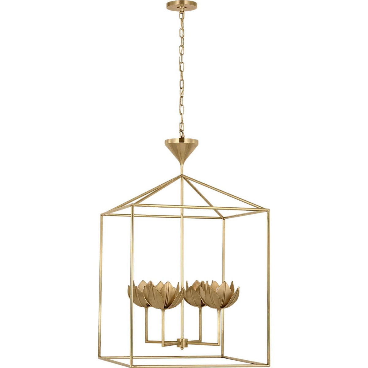 Julie Neill Alberto Large Open Cage Lantern in Antique-Burnished Brass W24" x H39"