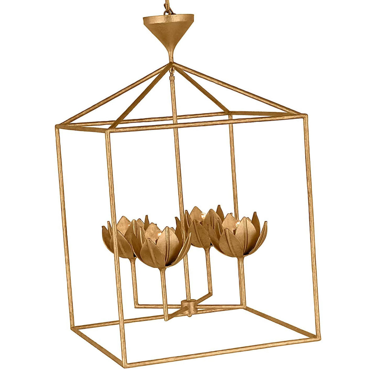 Julie Neill Alberto Large Open Cage Lantern in Antique Gold Leaf W24" x H39"