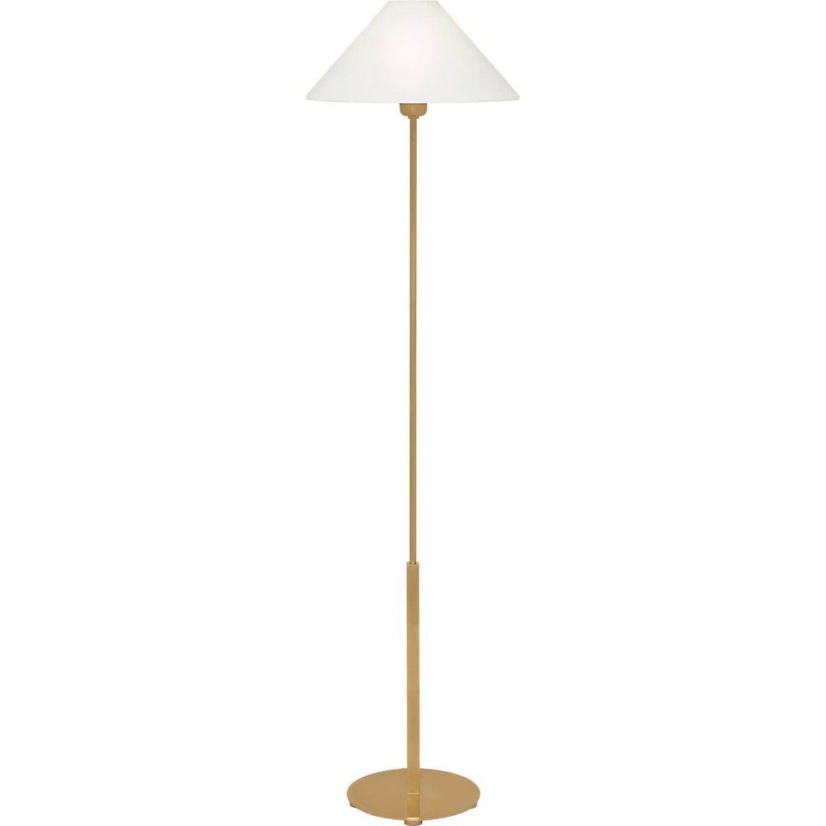 J. Randall Powers Hackney Floor Lamp in Hand-Rubbed Antique Brass with Linen Shade W14" x H52.25"