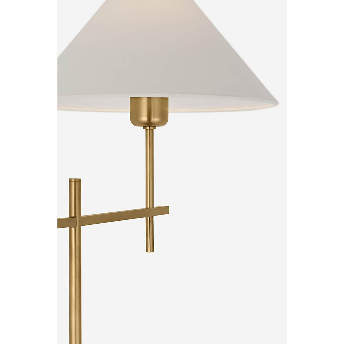 J. Randall Powers Hackney Cordless Bridge Arm Floor Lamp in Hand-Rubbed Antique Brass with Linen Shade W11.75" x H52.5" x E17"