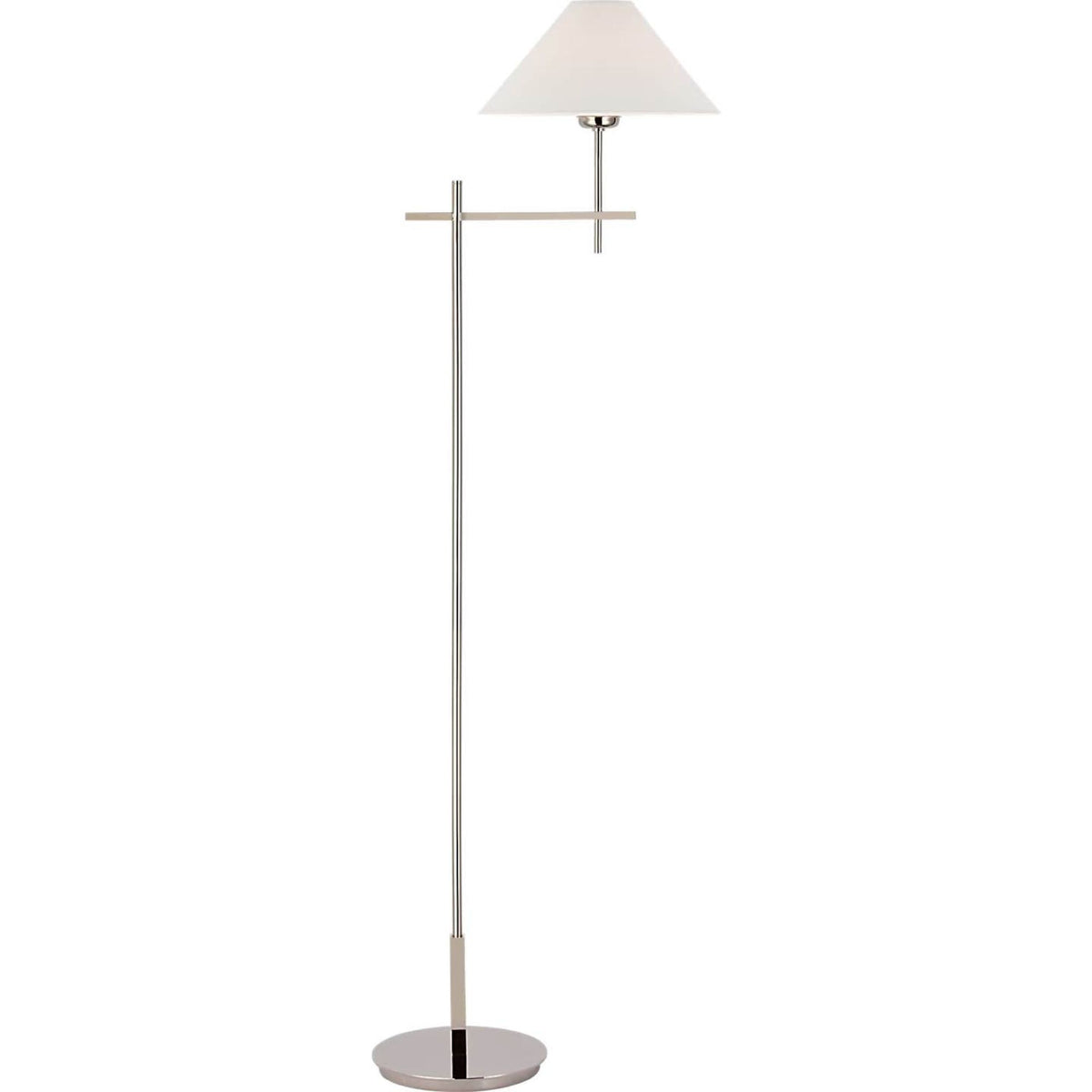 J. Randall Powers Hackney Cordless Bridge Arm Floor Lamp in Polished Nickel with Linen Shade W11.75" x H52.5" x E17"
