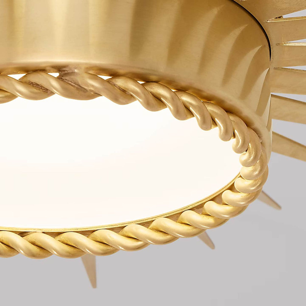 Suzanne Kasler Soleil Small Semi-Flush in Hand-Rubbed Antique Brass with Frosted Glass W16" x H14"