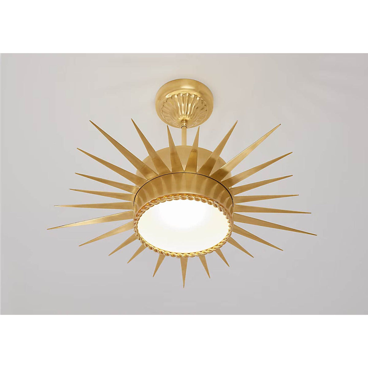 Suzanne Kasler Soleil Medium Semi-Flush in Hand-Rubbed Antique Brass with Frosted Glass W24" x H15"