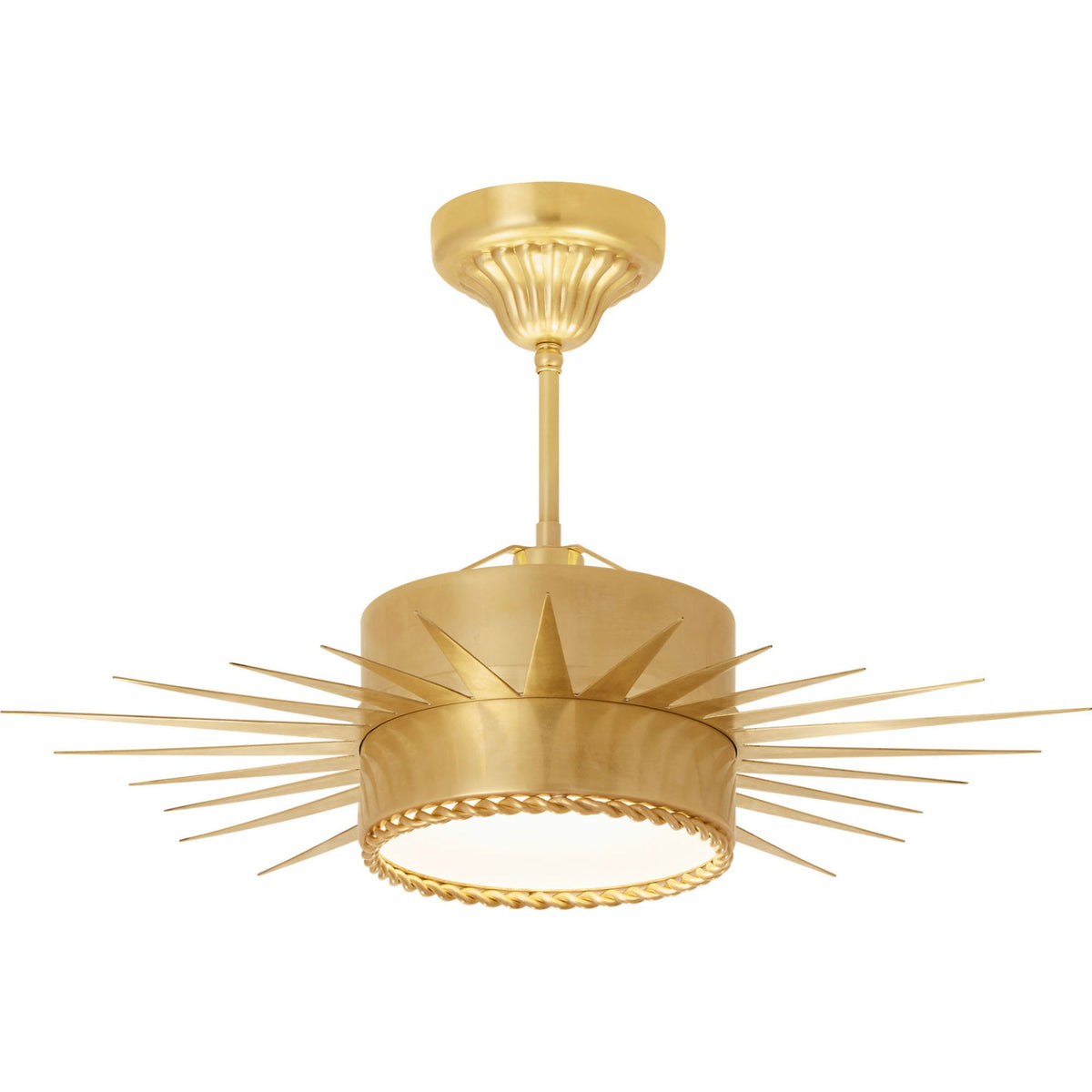 Suzanne Kasler Soleil Medium Semi-Flush in Hand-Rubbed Antique Brass with Frosted Glass W24" x H15"