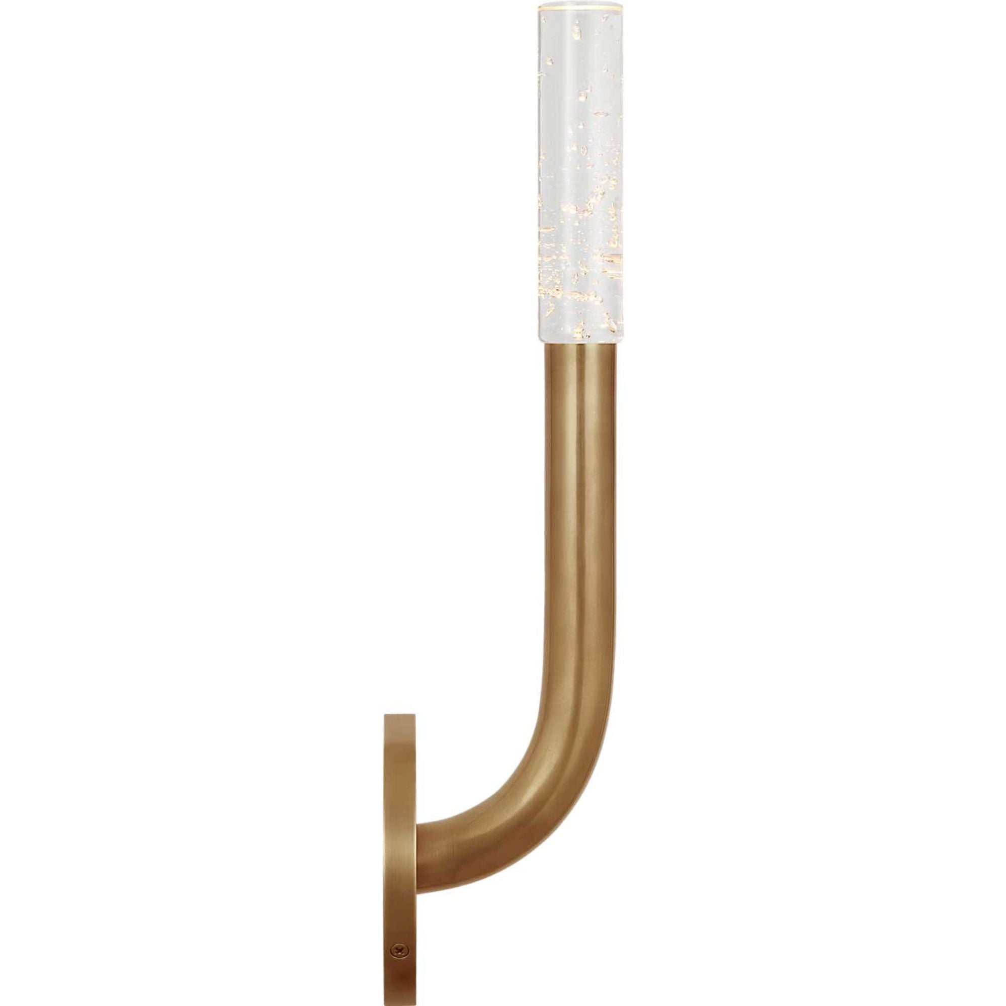 Kelly Wearstler Rousseau 15" Single Sconce in Antique-Burnished Brass with Seeded Glass W4.5" x H15.25" x E3.75"