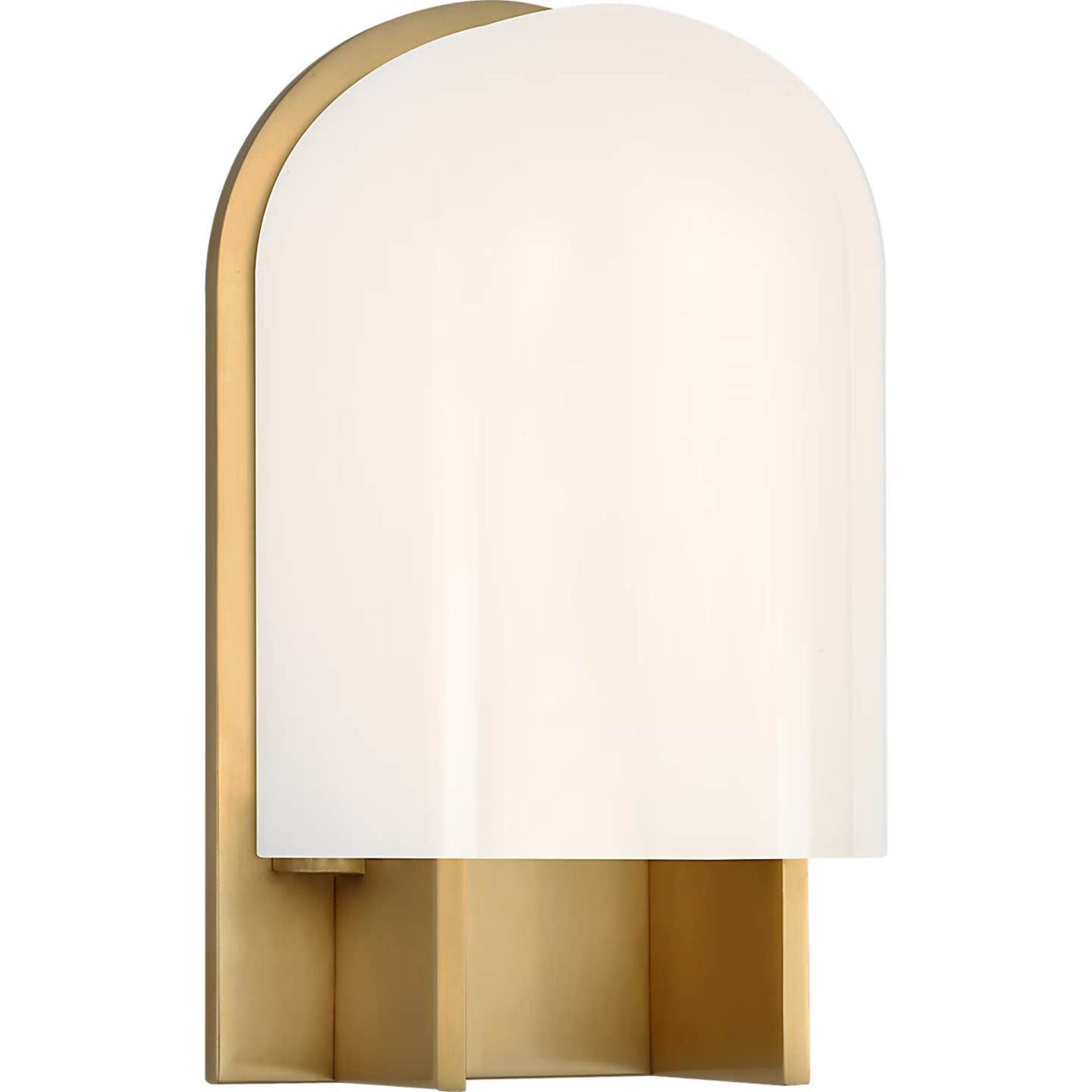 Kelly Wearstler Trouve 8" Sconce in Antique-Burnished Brass with White Glass W4.5" x H8" x E4"