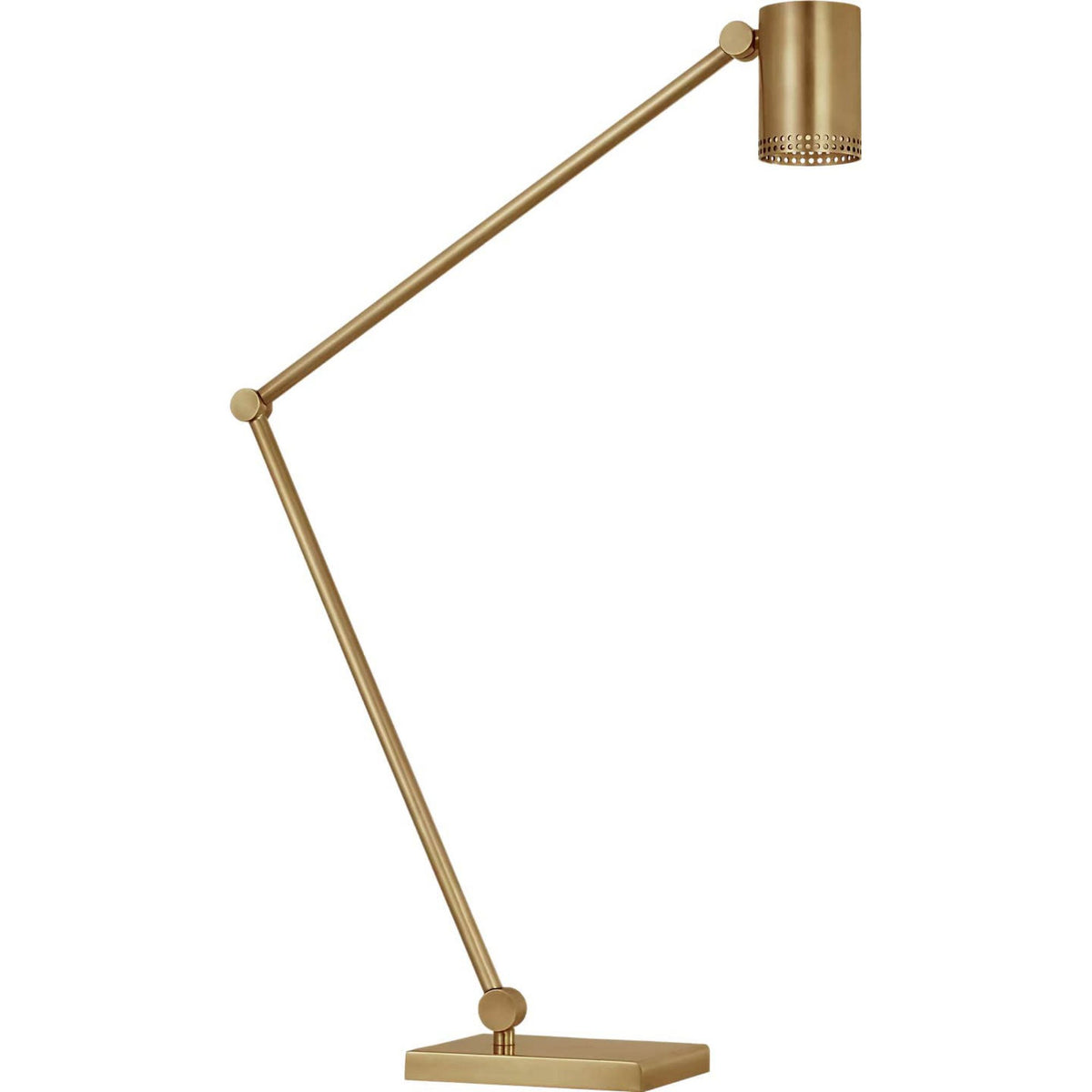 Kelly Wearstler Precision Articulating Table Lamp in Antique-Burnished Brass with White Glass W5" x H19.5" - 30.25" x E17.25" - 21.25"