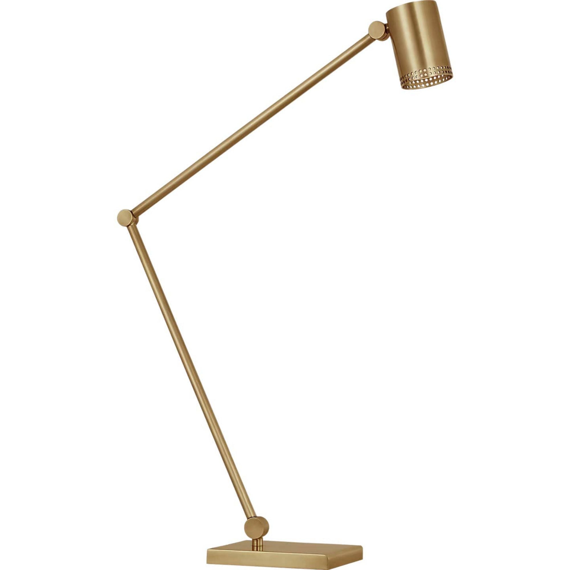 Kelly Wearstler Precision Articulating Table Lamp in Antique-Burnished Brass with White Glass W5" x H19.5" - 30.25" x E17.25" - 21.25"