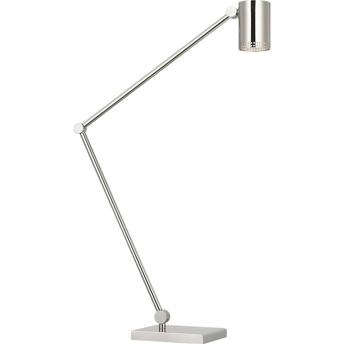 Kelly Wearstler Precision Articulating Table Lamp in Polished Nickel with White Glass W5" x H19.5" - 30.25" x E17.25" - 21.25"