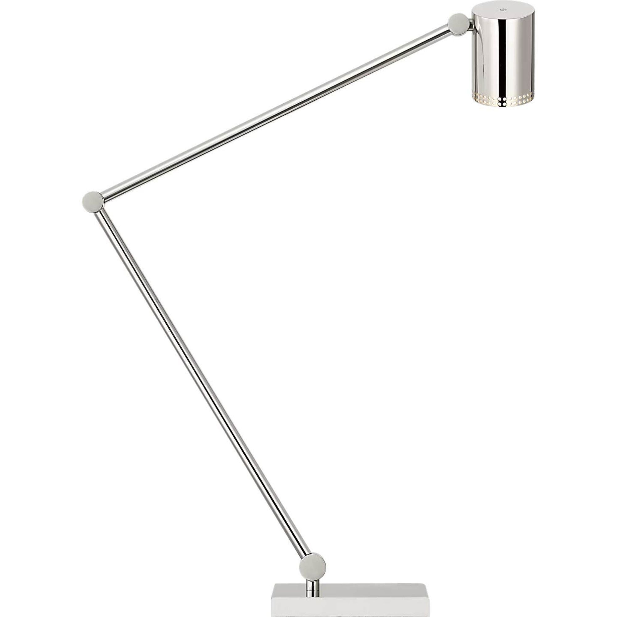 Kelly Wearstler Precision Articulating Table Lamp in Polished Nickel with White Glass W5" x H19.5" - 30.25" x E17.25" - 21.25"