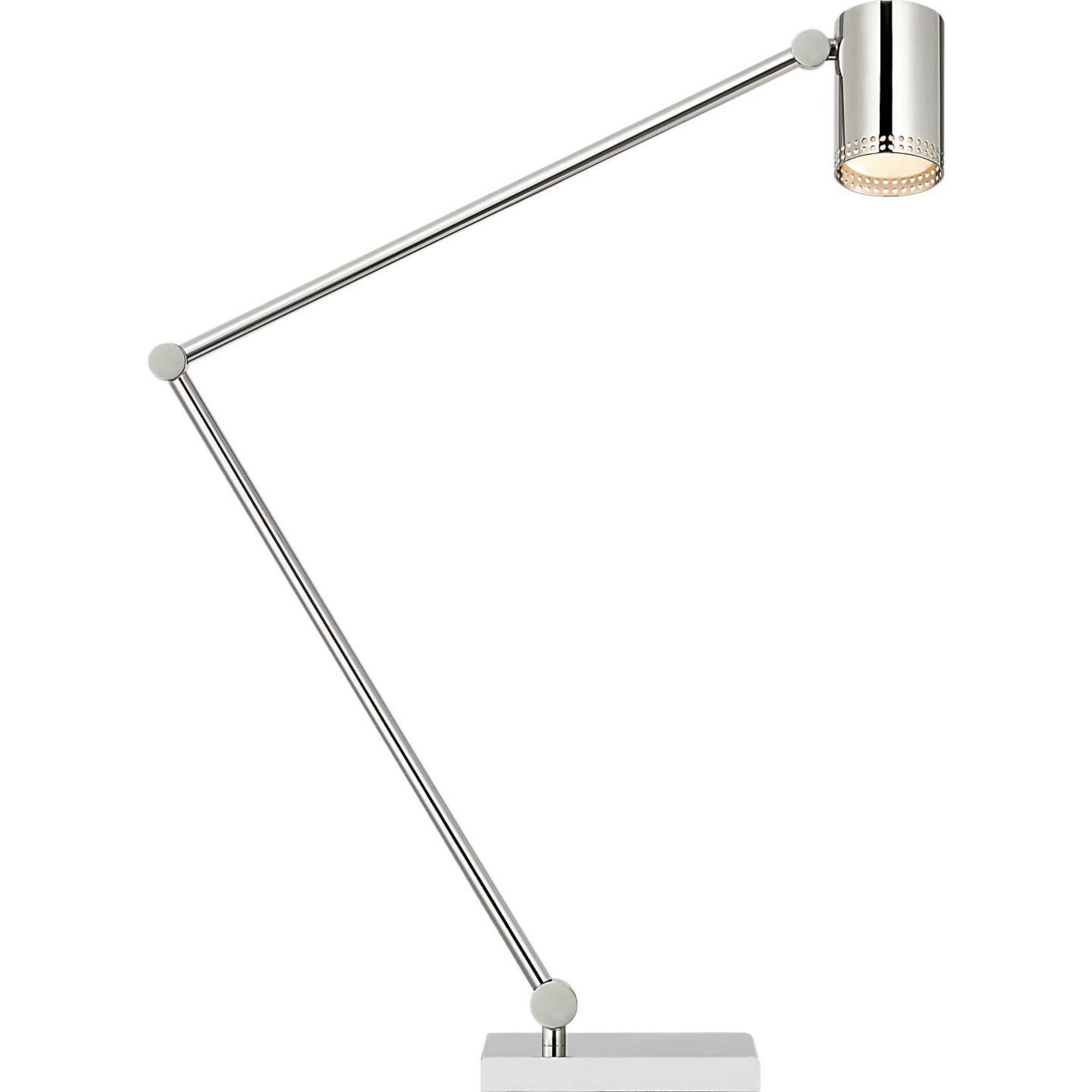 Kelly Wearstler Precision Articulating Table Lamp in Polished Nickel with White Glass W5" x H19.5" - 30.25" x E17.25" - 21.25"