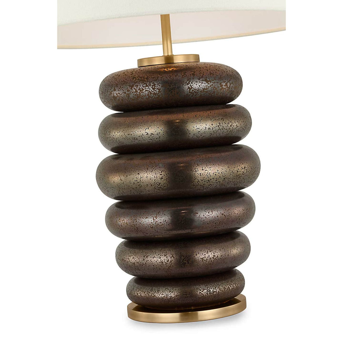 Kelly Wearstler Phoebe Cordless Stacked Table Lamp in Crystal Bronze with Linen Shade W17" x H29"
