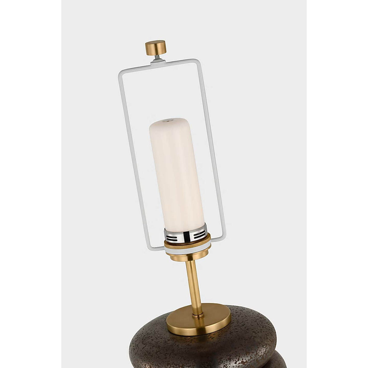 Kelly Wearstler Phoebe Cordless Stacked Table Lamp in Crystal Bronze with Linen Shade W17" x H29"