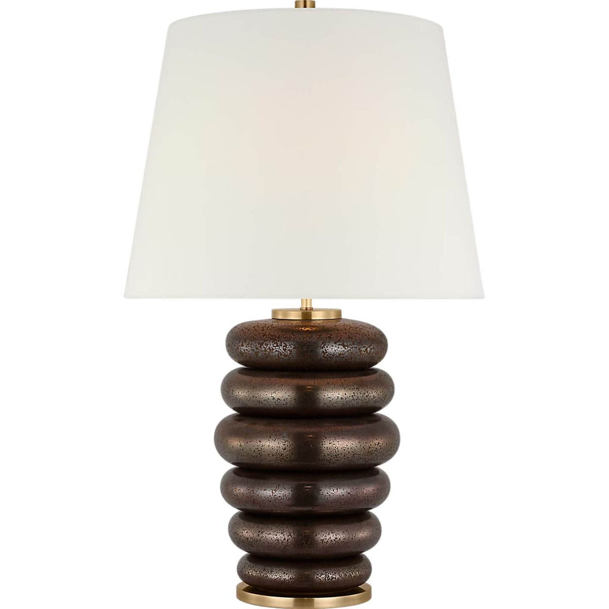 Kelly Wearstler Phoebe Cordless Stacked Table Lamp in Crystal Bronze with Linen Shade W17" x H29"