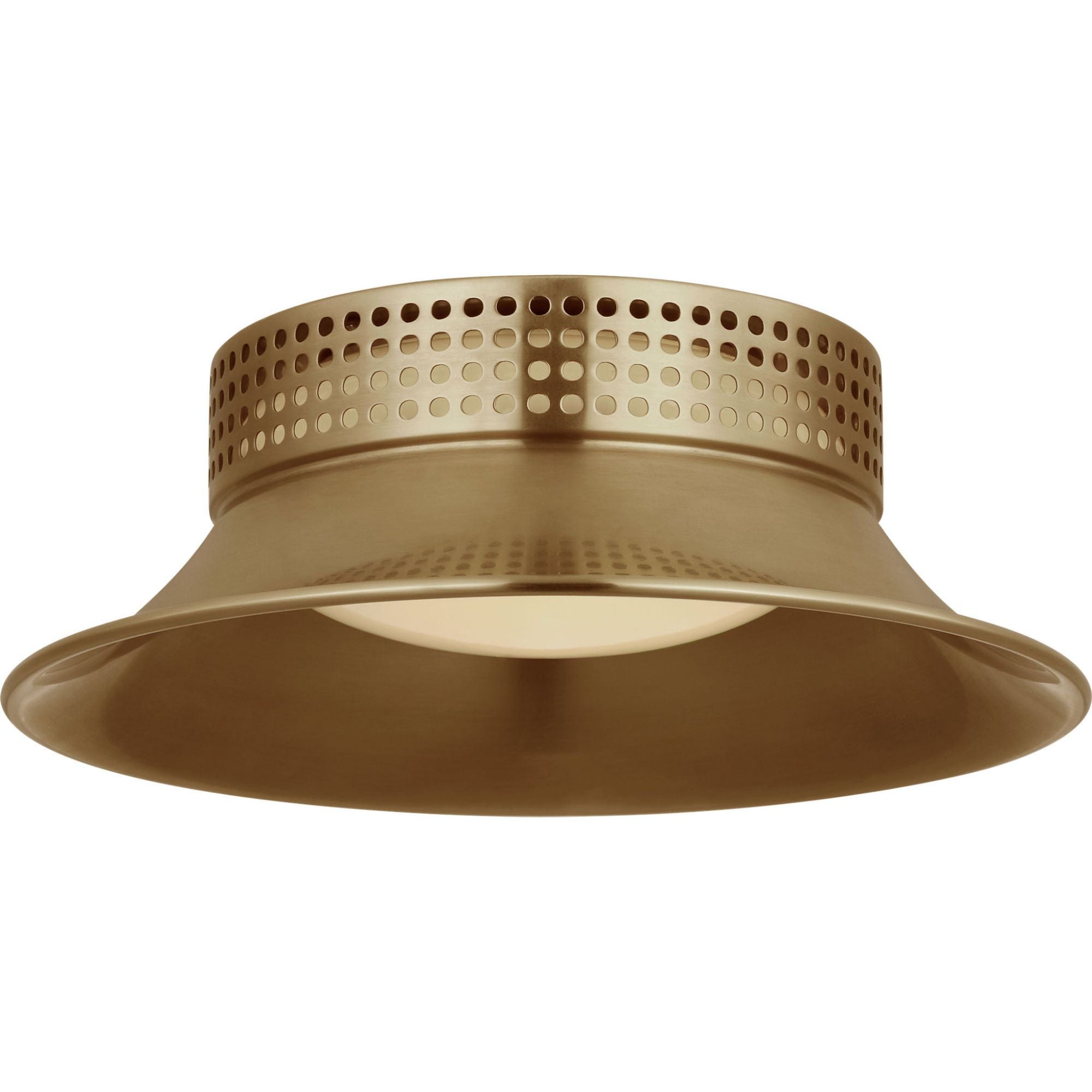 Kelly Wearstler Precision 7" Flush Mount in Antique-Burnished Brass with White Glass W7.25" x H2.5"