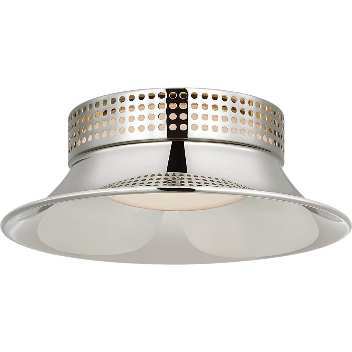 Kelly Wearstler Precision 7" Flush Mount in Polished Nickel with White Glass W7.25" x H2.5"