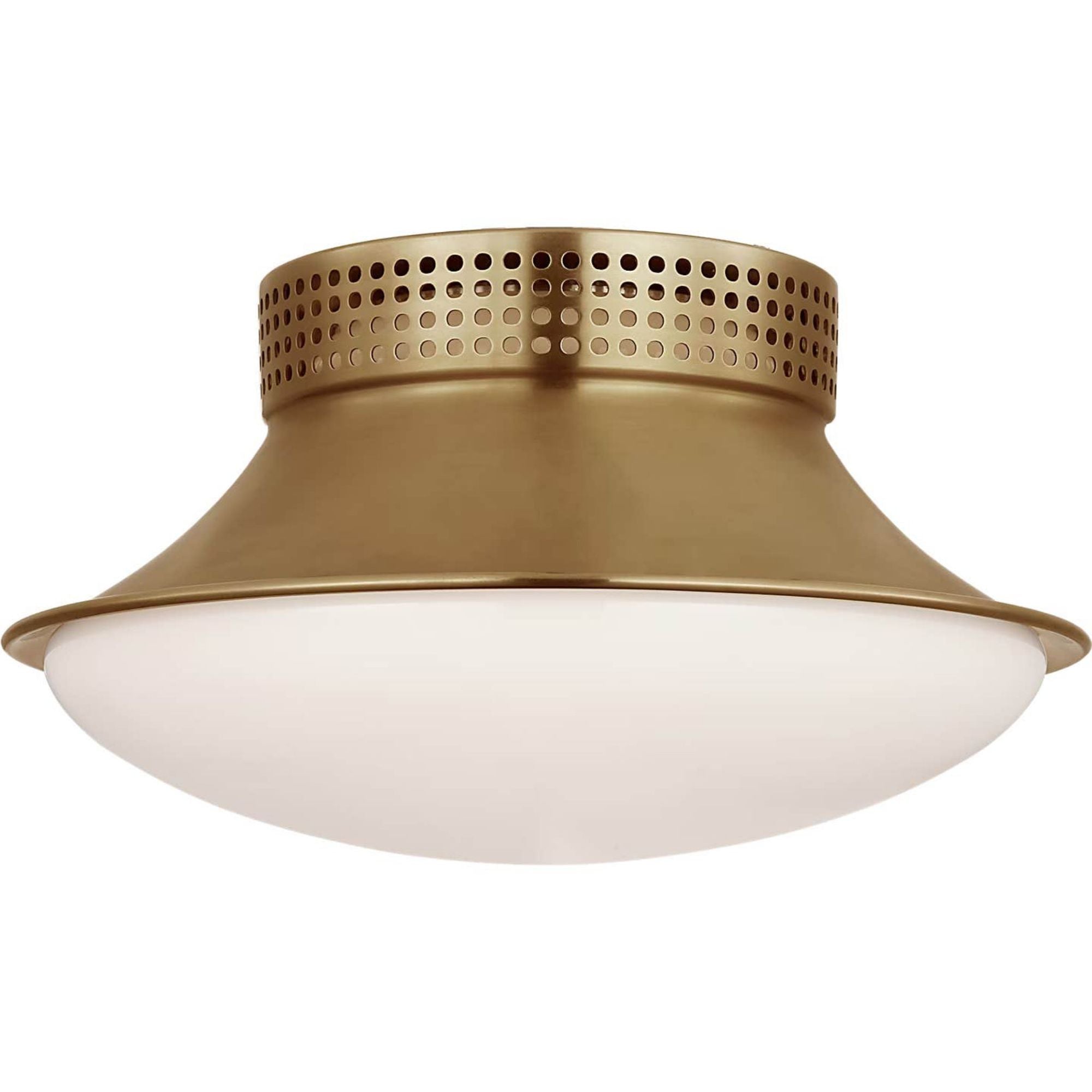 Kelly Wearstler Precision 9" Downlight Flush Mount in Antique-Burnished Brass with White Glass W8.5" x H4.5"