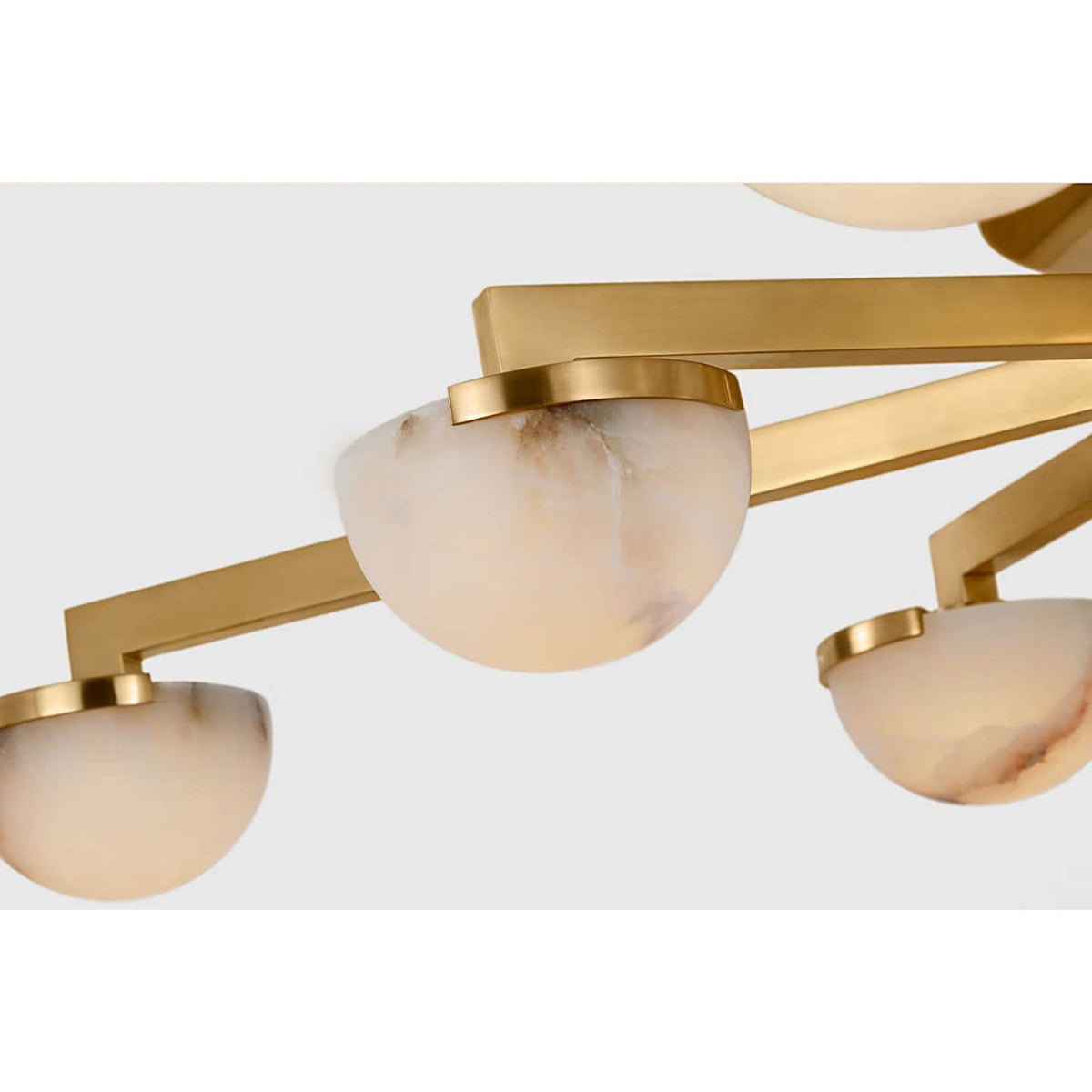 Kelly Wearstler Pedra Large Staggered Arm Flush Mount in Antique-Burnished Brass with Alabaster W36" x H6"