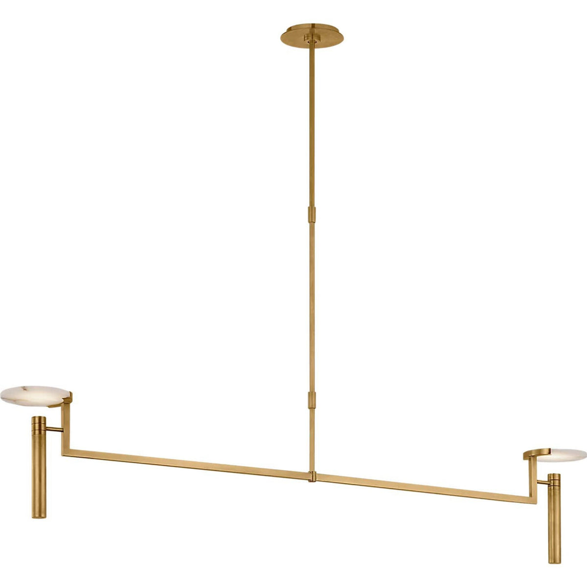 Kelly Wearstler Melange Extra Large Floating Disc Linear Chandelier in Antique-Burnished Brass with Alabaster W6" x 60"
