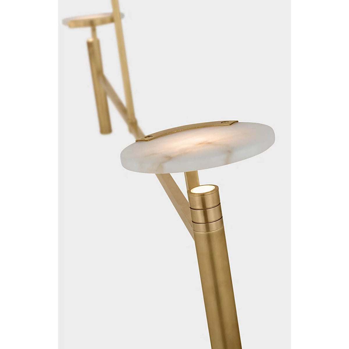 Kelly Wearstler Melange Extra Large Floating Disc Linear Chandelier in Antique-Burnished Brass with Alabaster W6" x 60"