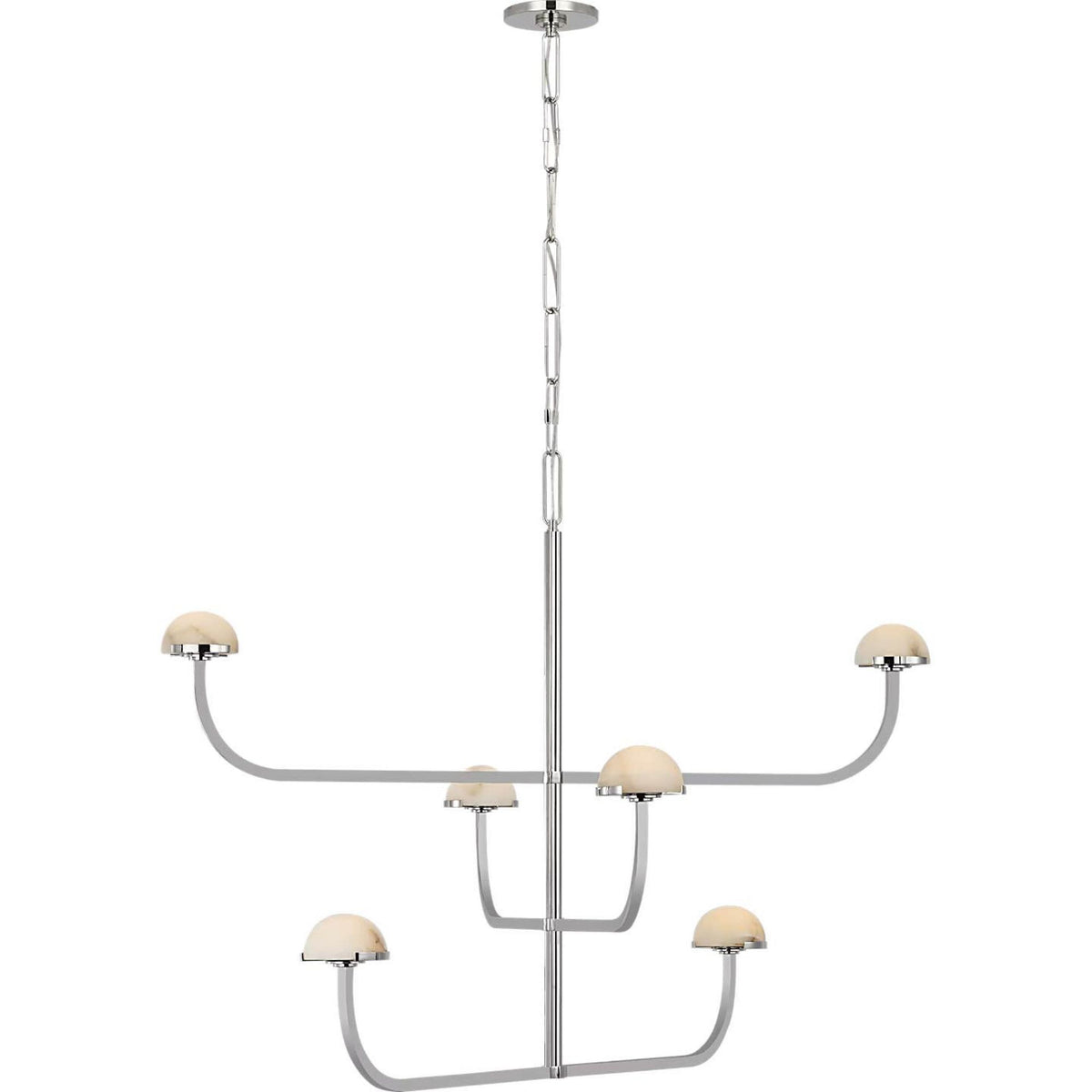 Kelly Wearstler Pedra Three Tier Shallow Chandelier in Polished Nickel with Alabaster W40.75" x H32.25"