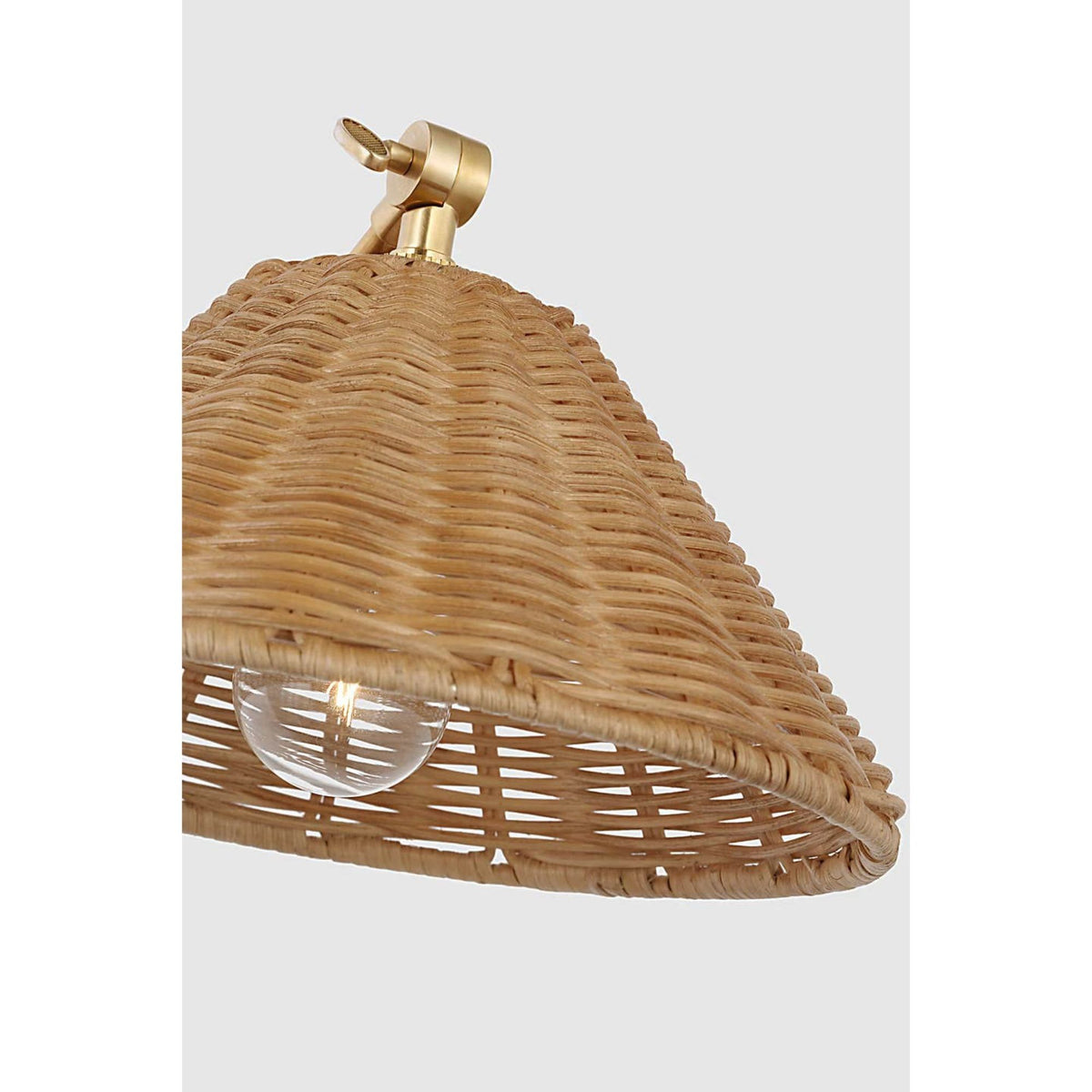 Marie Flanigan Wimberley Single Library Wall Light in Soft Brass with Natural Wicker Shade W10" x H8.25" - 8.5" x E15.5" - 16.75"