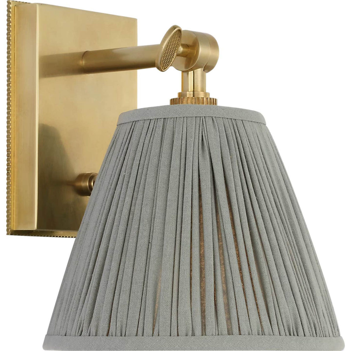 Marie Flanigan Wimberley Bedside Wall Light in Soft Brass with Blue Linen Pleated Shade W6" x H7.5" x E6.75"