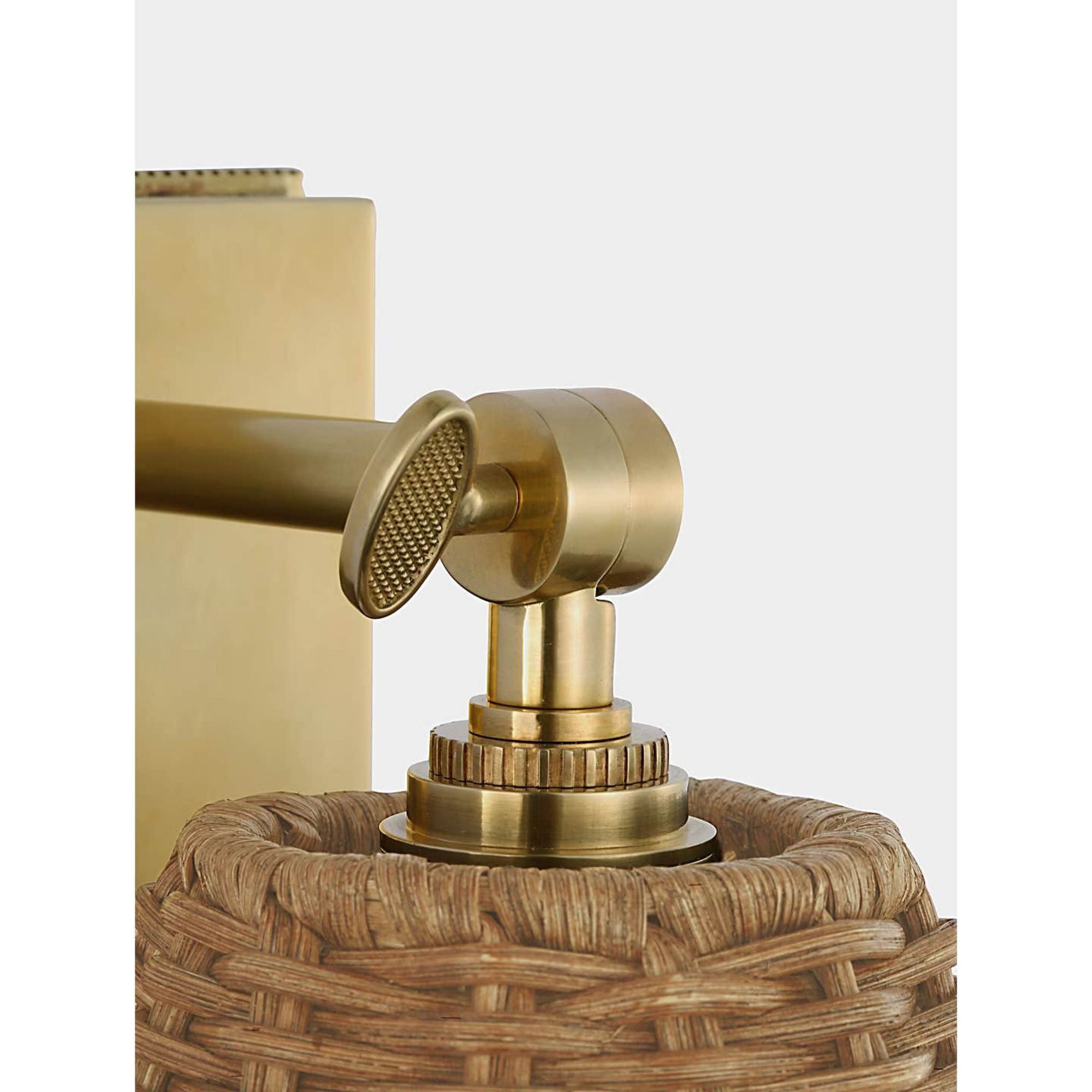 Marie Flanigan Wimberley Bedside Wall Light in Soft Brass with Natural Wicker Shade W6" x H7.5" x E6.75"