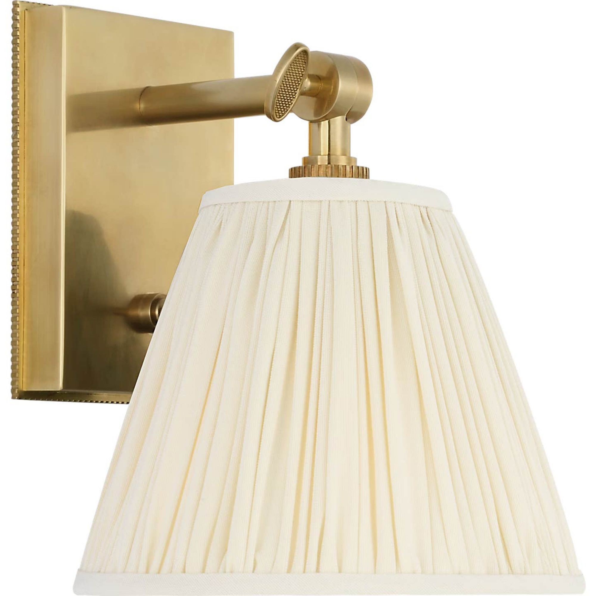 Marie Flanigan Wimberley Bedside Wall Light in Soft Brass with Silk Pleated Shade W6" x H7.5" x E6.75"