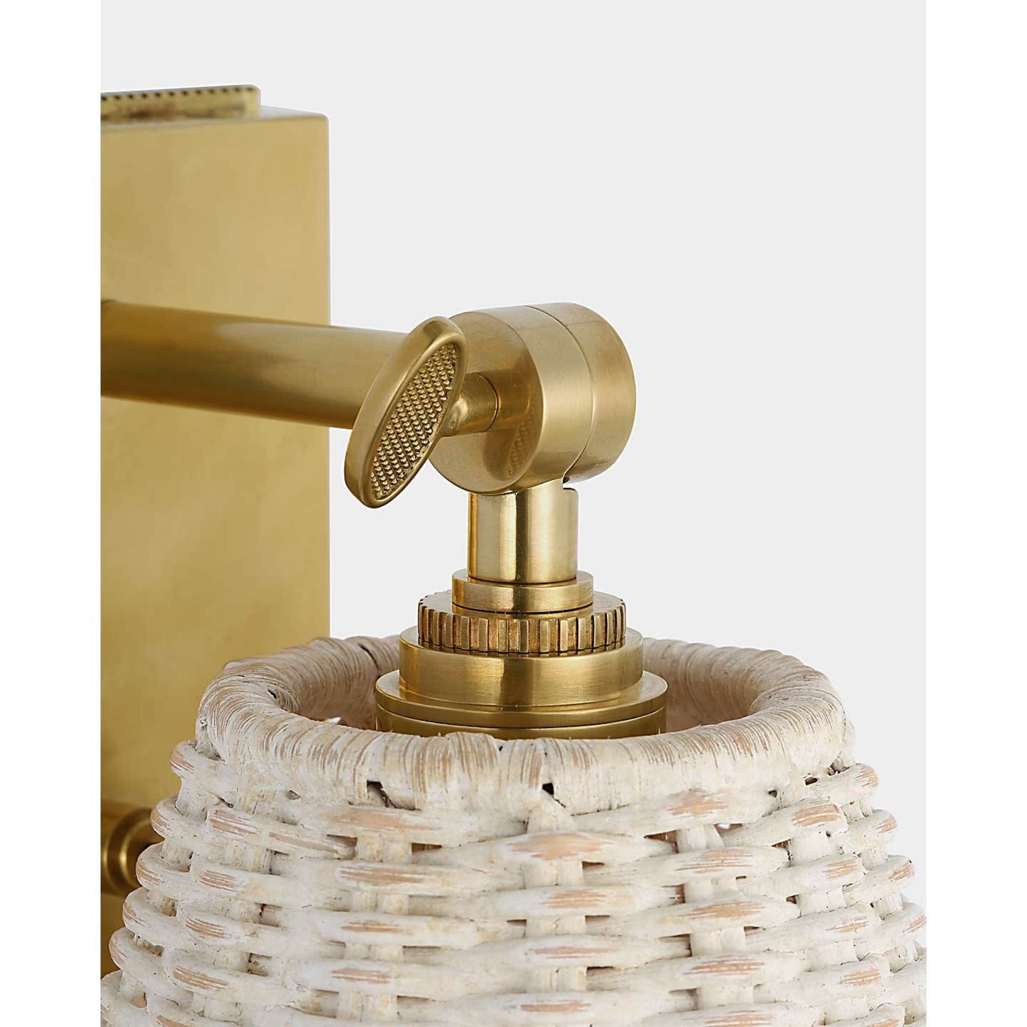 Marie Flanigan Wimberley Bedside Wall Light in Soft Brass with White Wicker Shade W6" x H7.5" x E6.75"