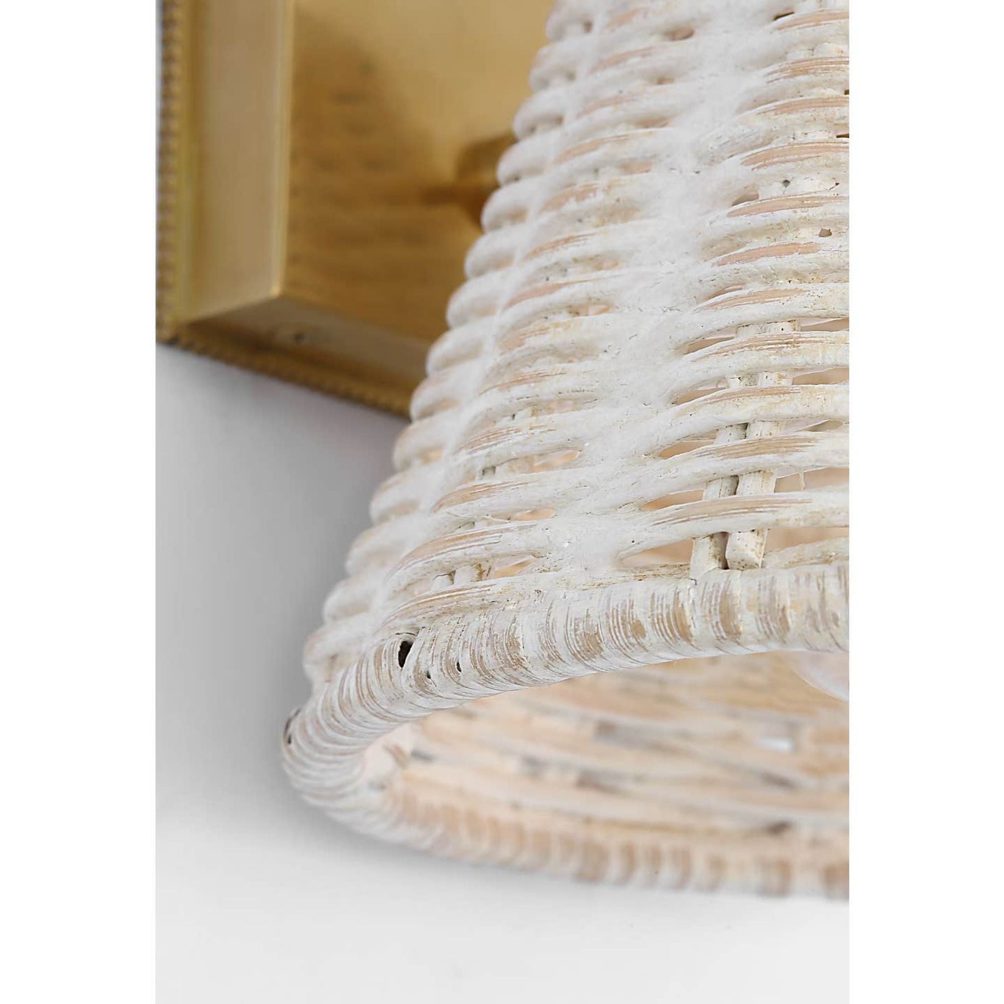 Marie Flanigan Wimberley Bedside Wall Light in Soft Brass with White Wicker Shade W6" x H7.5" x E6.75"