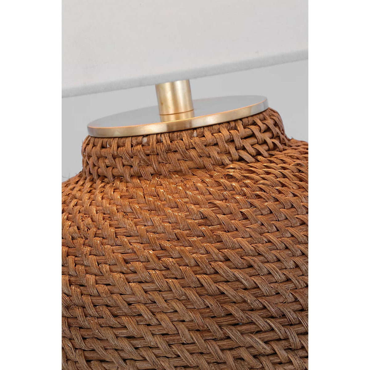 Marie Flanigan Avedon Small Table Lamp in Natural Rattan with Linen Shade W16" x H21.5"