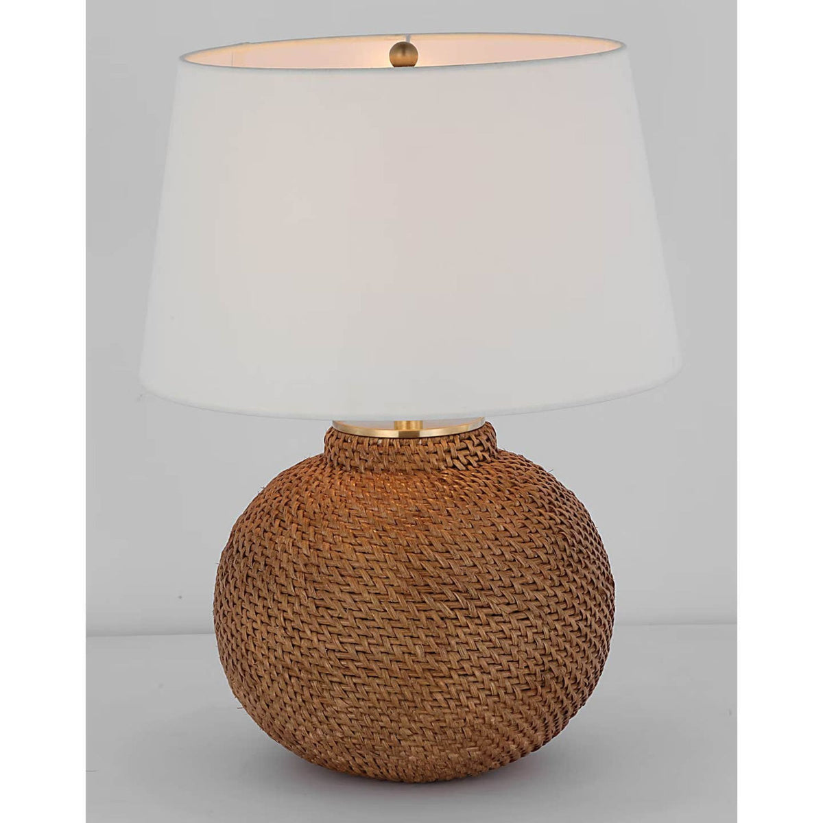 Marie Flanigan Avedon Small Table Lamp in Natural Rattan with Linen Shade W16" x H21.5"