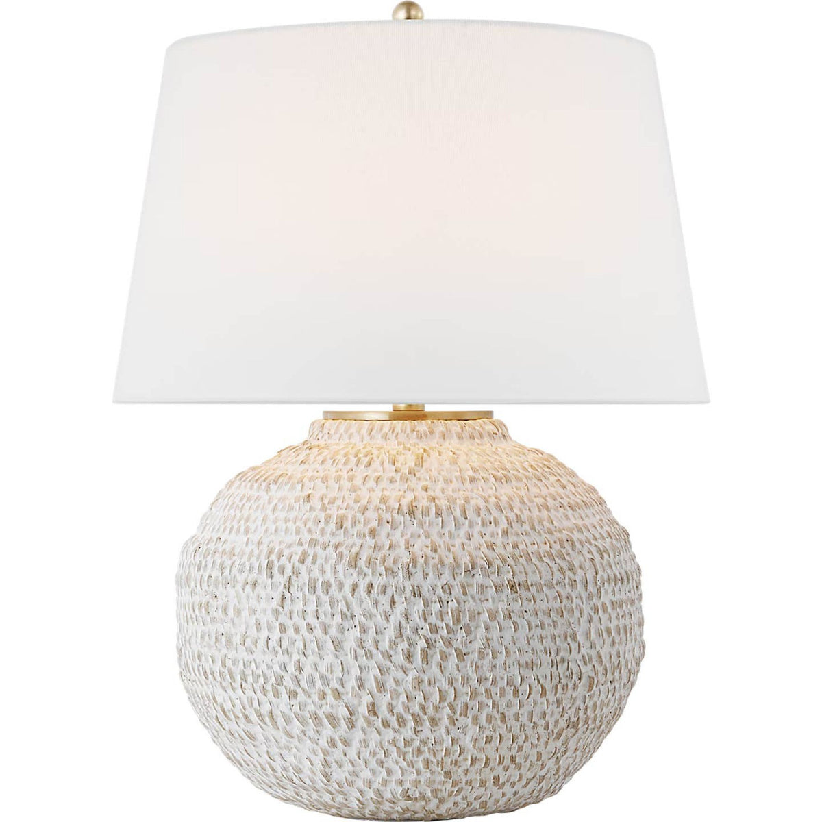 Marie Flanigan Avedon Small Table Lamp in Plaster White Rattan with Linen Shade W16" x H21.5"