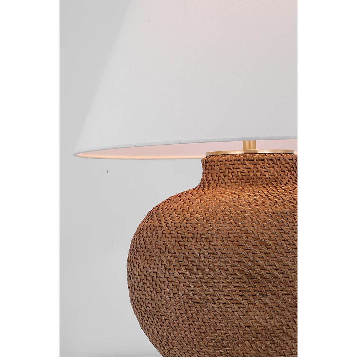 Marie Flanigan Avedon Medium Table Lamp in Natural Rattan with Linen Shade W23" x H28.75"