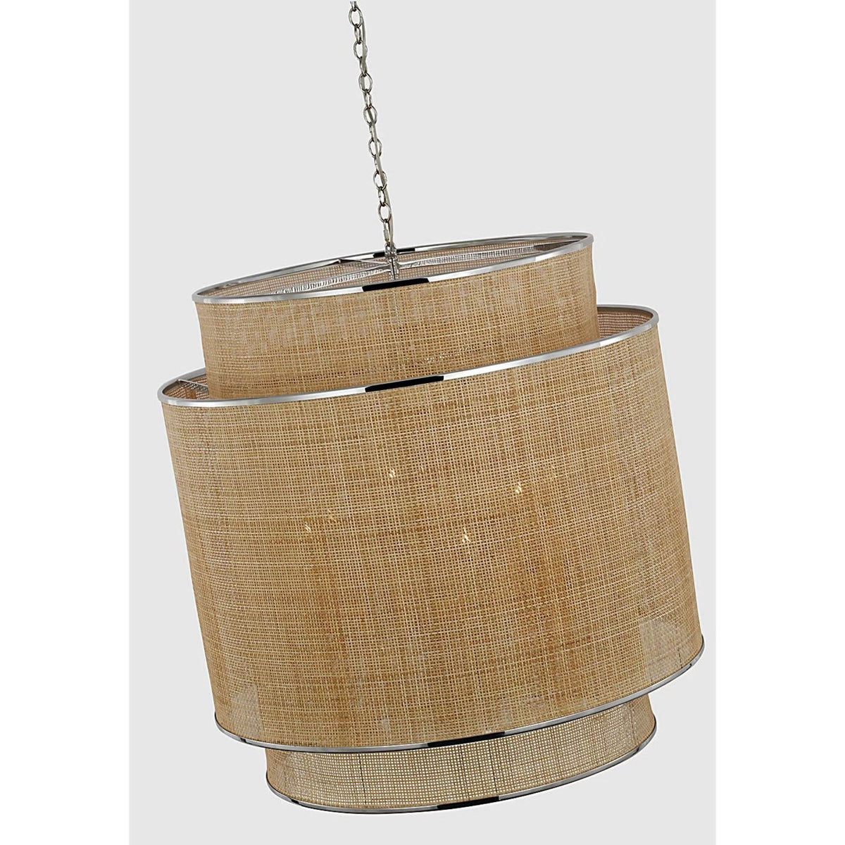 Marie Flanigan Linley Extra Large Hanging Shade in Polished Nickel and Natural Rattan Caning W30" x H31.25"