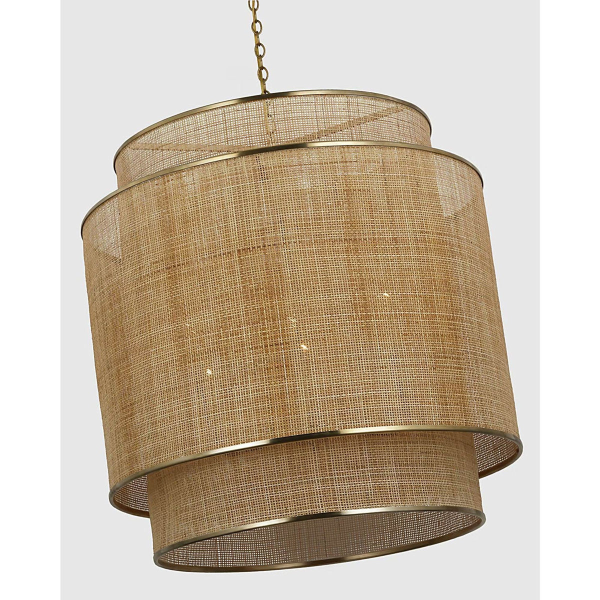 Marie Flanigan Linley Extra Large Hanging Shade in Soft Brass and Natural Rattan Caning W30" x H31.25"