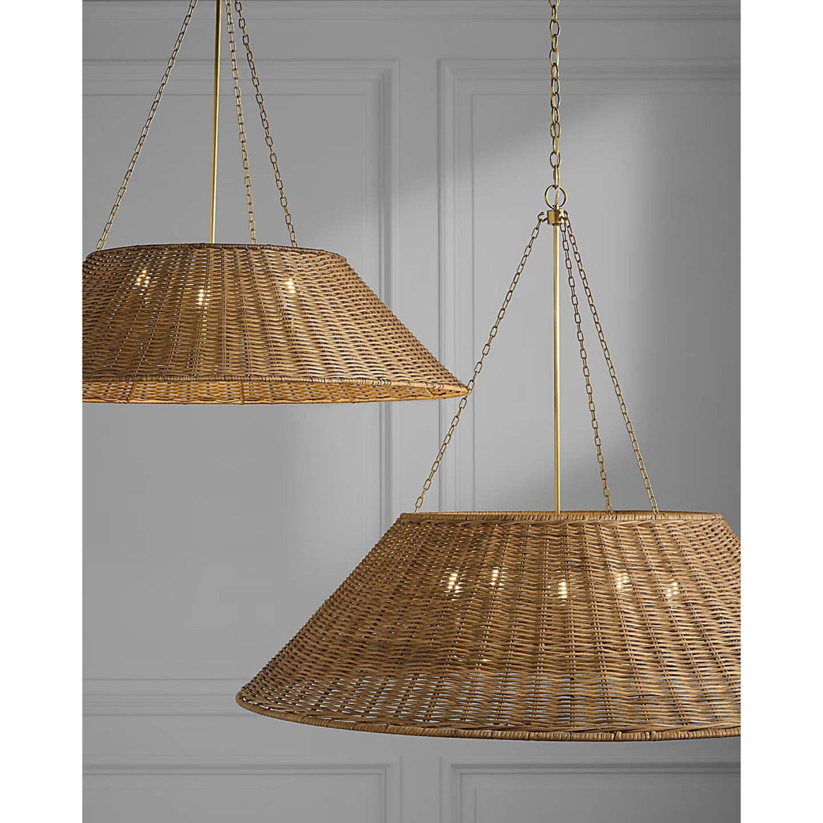 Marie Flanigan Corinne Extra Large Woven Hanging Shade in Soft Brass with Natural Wicker Shade W36.25" x H32.5"