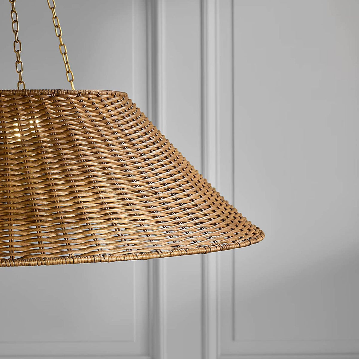 Marie Flanigan Corinne Extra Large Woven Hanging Shade in Soft Brass with Natural Wicker Shade W36.25" x H32.5"