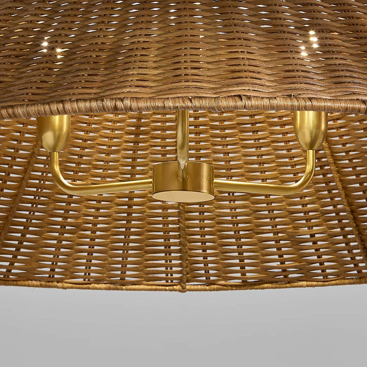 Marie Flanigan Corinne Extra Large Woven Hanging Shade in Soft Brass with Natural Wicker Shade W36.25" x H32.5"