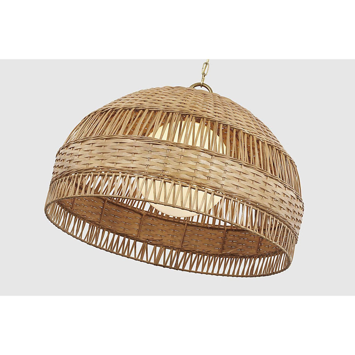 Marie Flanigan Whit Extra Large Dome Hanging Shade in Soft Brass and Natural Wicker W30.75" x H21.25"