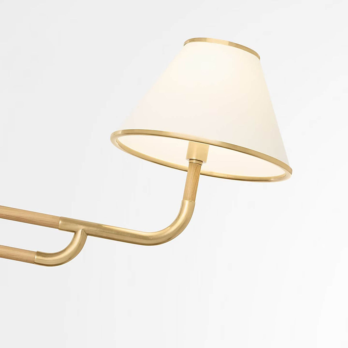Marie Flanigan Rigby Grande Chandelier in Soft Brass and Natural Oak with Linen Shade W54.25" x H24.75"