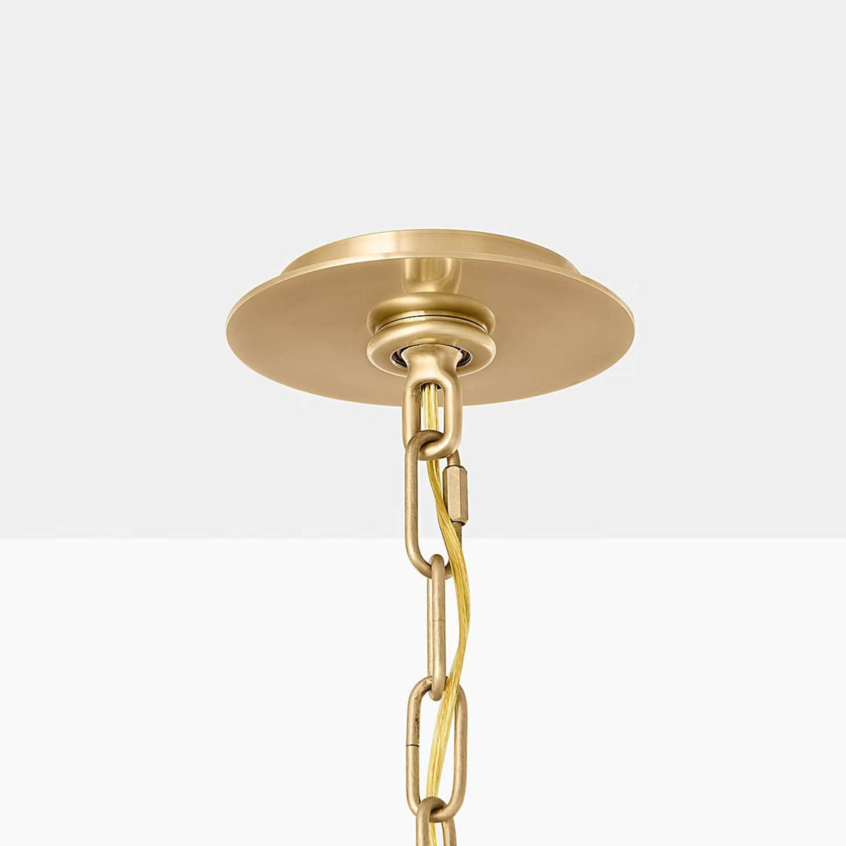 Marie Flanigan Rigby Grande Chandelier in Soft Brass and Natural Oak with Linen Shade W54.25" x H24.75"