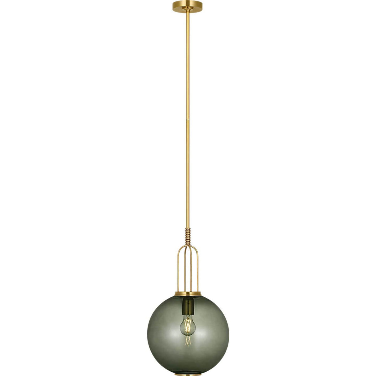Marie Flanigan Meir 12" Pendant in Soft Brass with Smoked Glass W12"