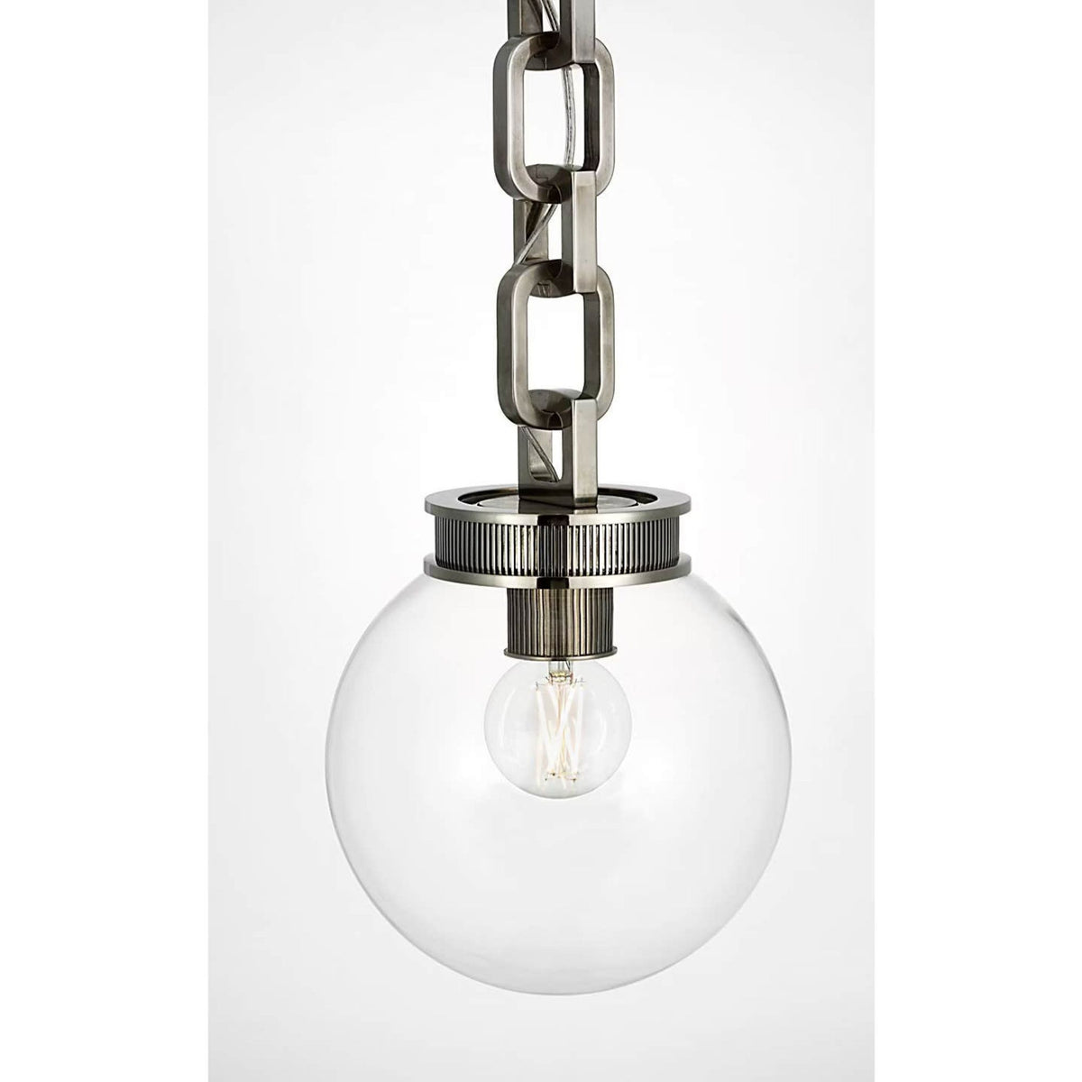 Marie Flanigan Bellamy 1 Light Statement Chain 8" Globe Chandelier in Pewter with Clear Glass W8"