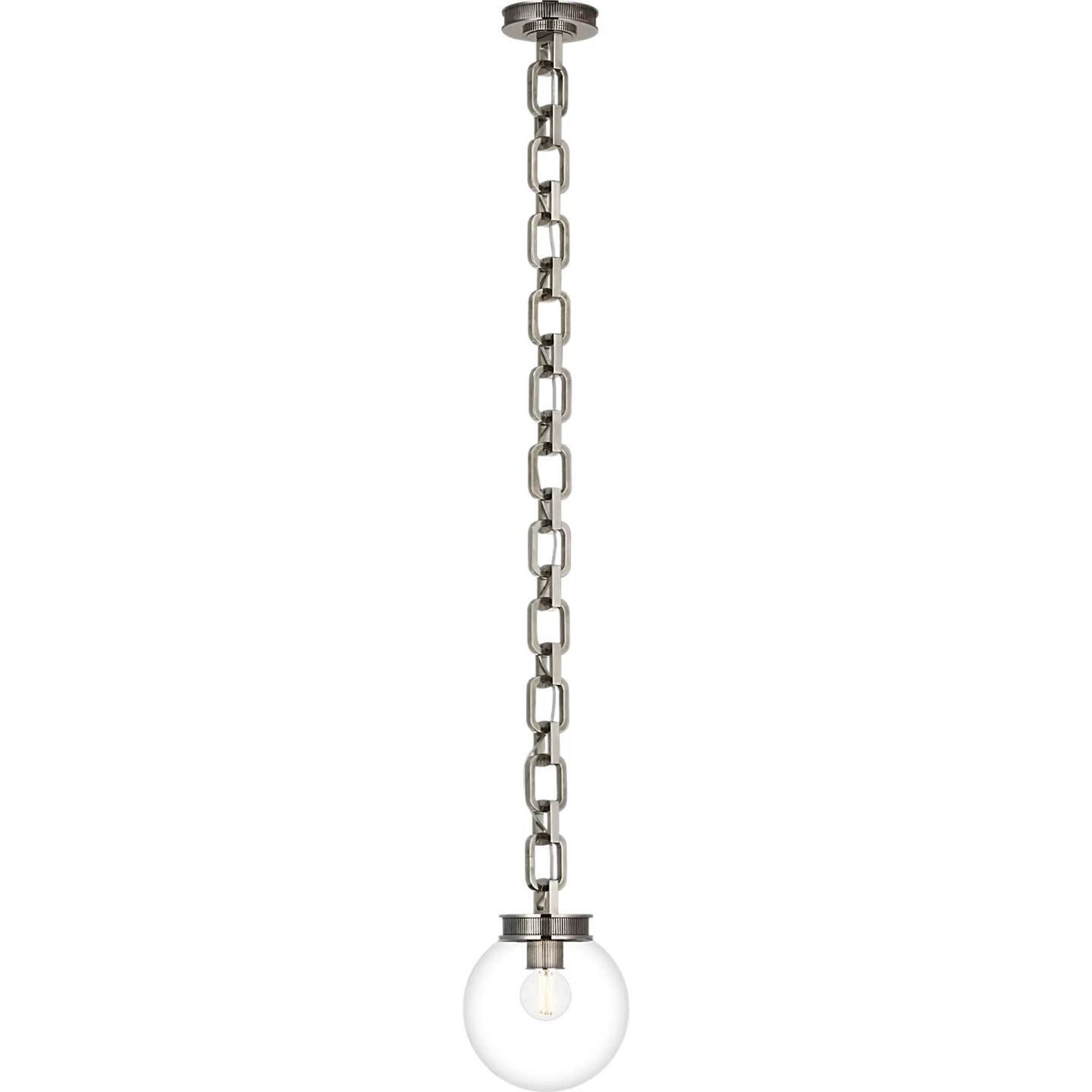 Marie Flanigan Bellamy 1 Light Statement Chain 8" Globe Chandelier in Pewter with Clear Glass W8"