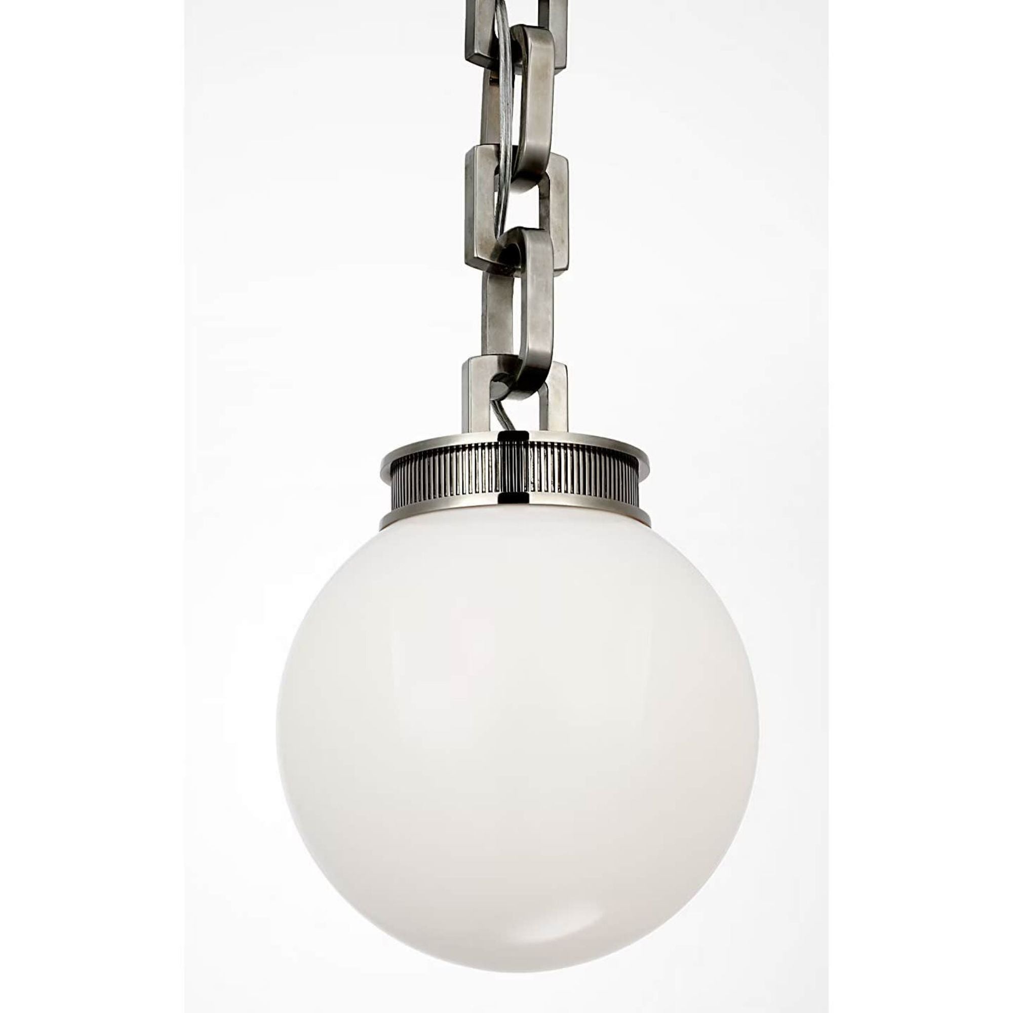 Marie Flanigan Bellamy 1 Light Statement Chain 8" Globe Chandelier in Pewter with White Glass W8"