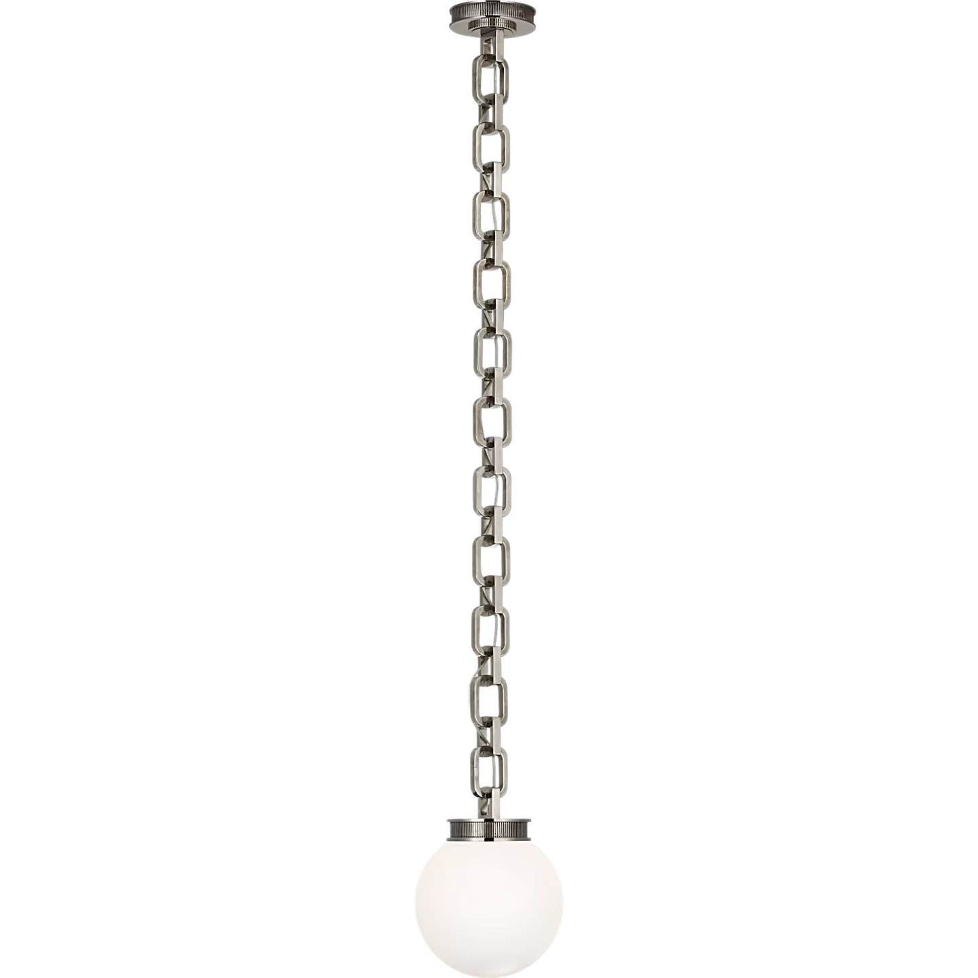 Marie Flanigan Bellamy 1 Light Statement Chain 8" Globe Chandelier in Pewter with White Glass W8"