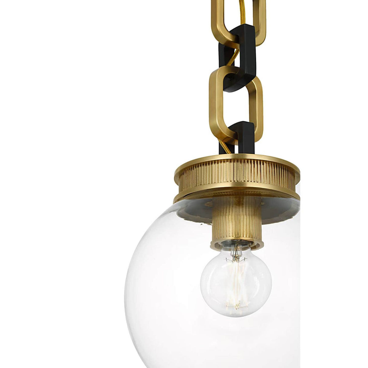 Marie Flanigan Bellamy 1 Light Statement Chain 8" Globe Chandelier in Soft Brass and Bronze with Clear Glass W8"