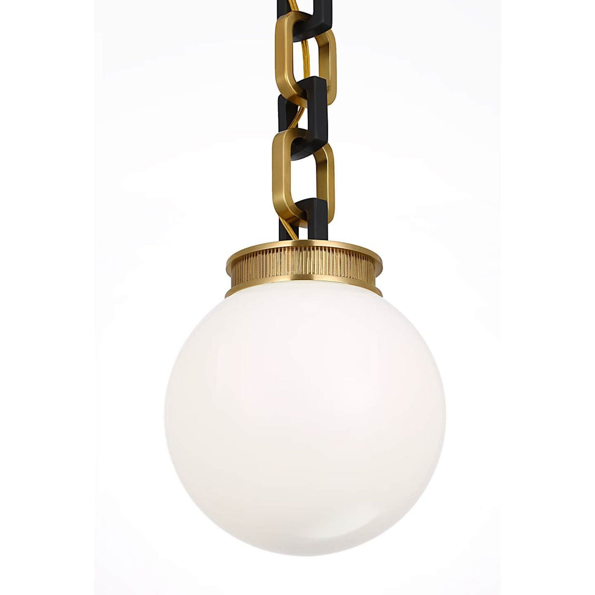 Marie Flanigan Bellamy 1 Light Statement Chain 8" Globe Chandelier in Soft Brass and Bronze with White Glass W8"